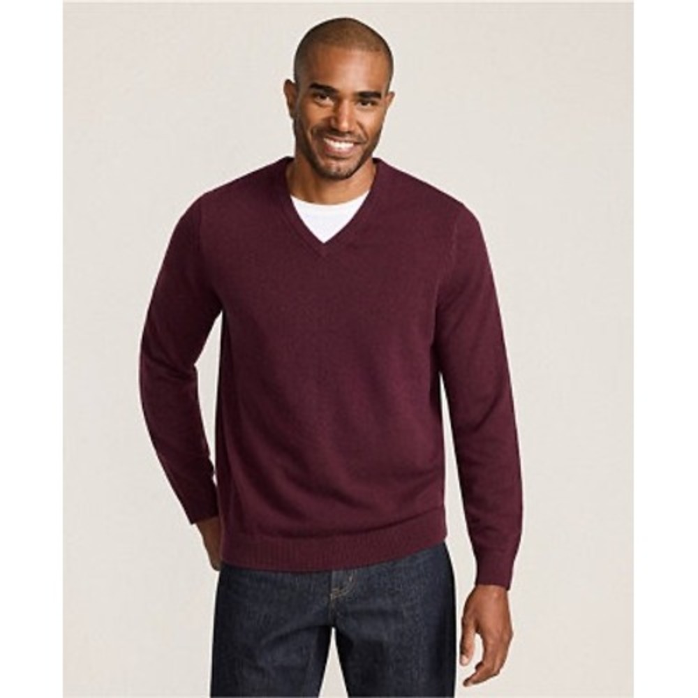 Lands End Mens XL Tall Burgundy 100% Cashmere V-Neck Sweater Pullover RN 62830
